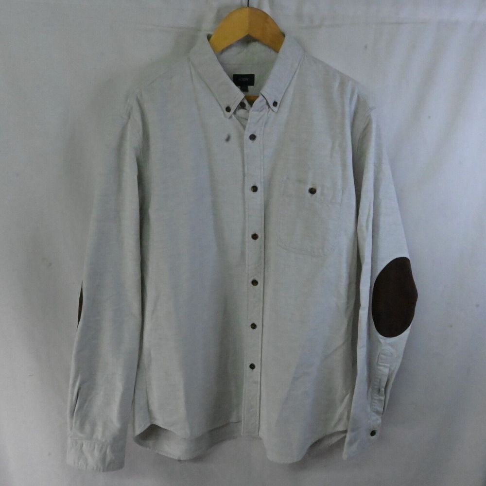 J.CREW Mens XL Gray Elbow Patch Warm Soft Flannel L/S Button Front‎ Cotton Shirt